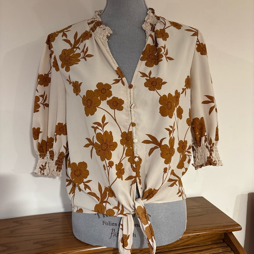 Sanctuary Womens Tie Front Button Up Polyester Blouse floral print size S